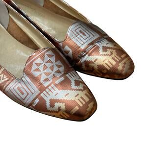 Vintage 80s Gold Metallic Flats Southwestern Geometric Loafers Women’s 10N -